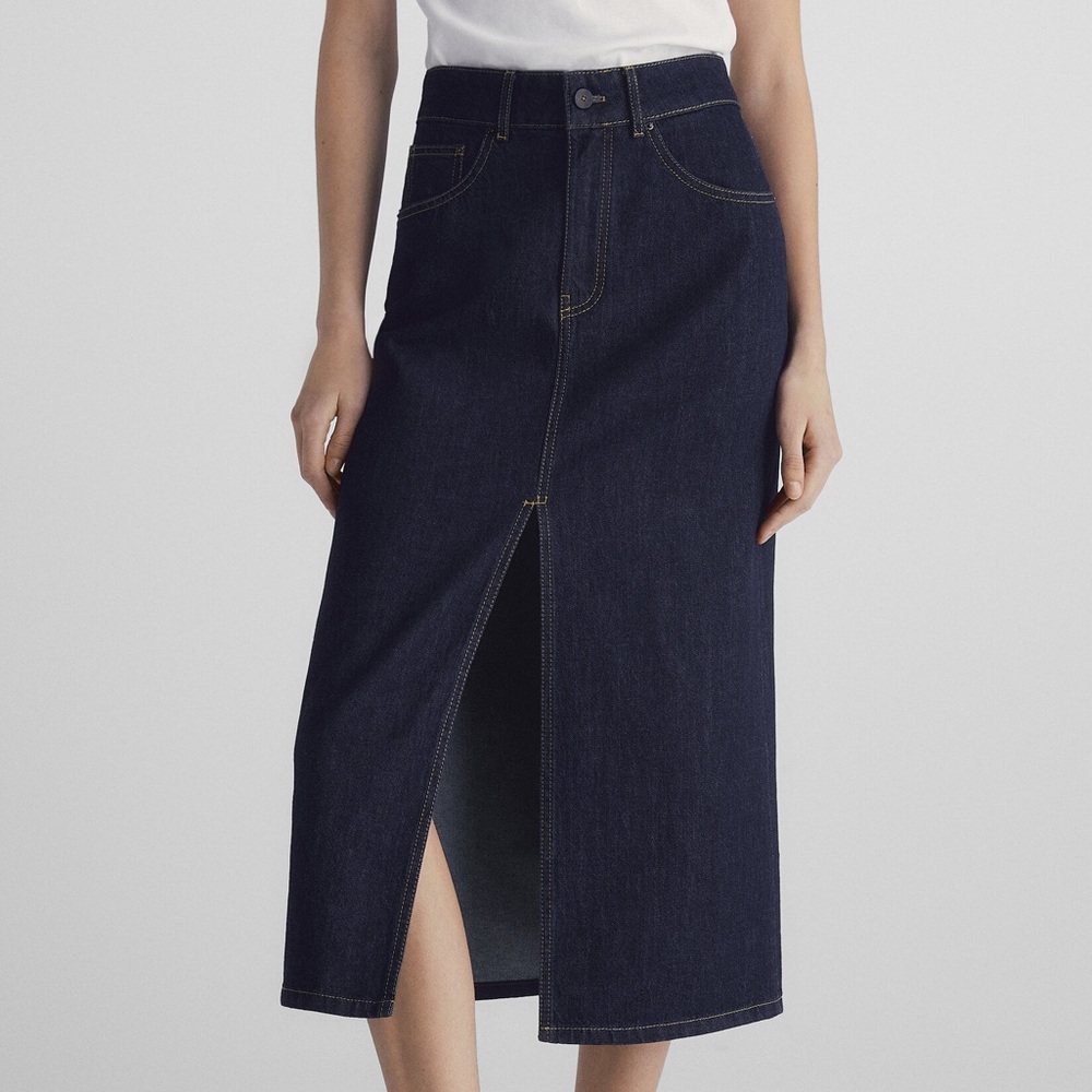 Massimo Dutti Blue Denim Midi Skirt